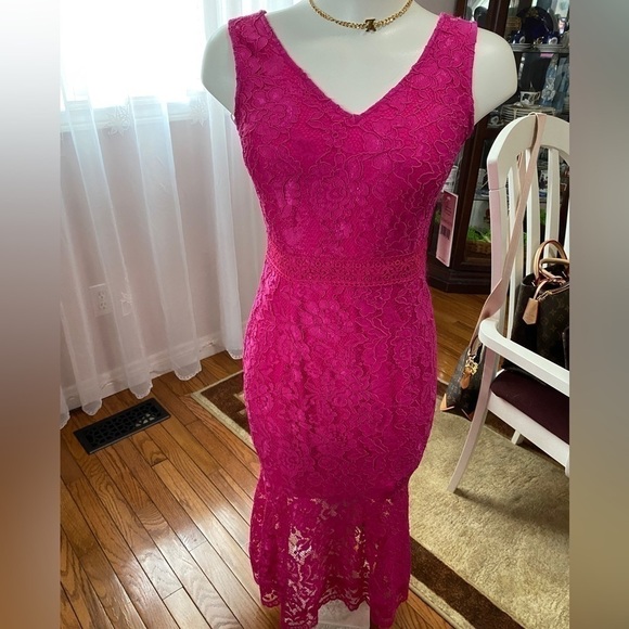 NANETTE Lepore Lace Midi Passion Pink Dress Size 2 - Picture 4 of 16